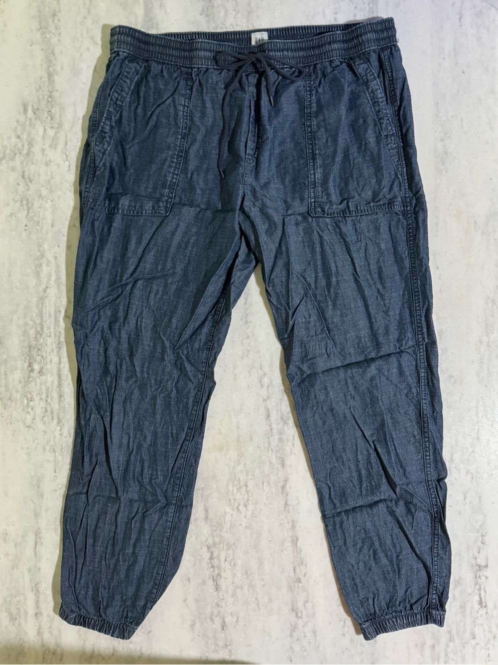 GAP Drawstring Lyocell Oversized Baggy Joggers in Dark Blue Denim Wash L